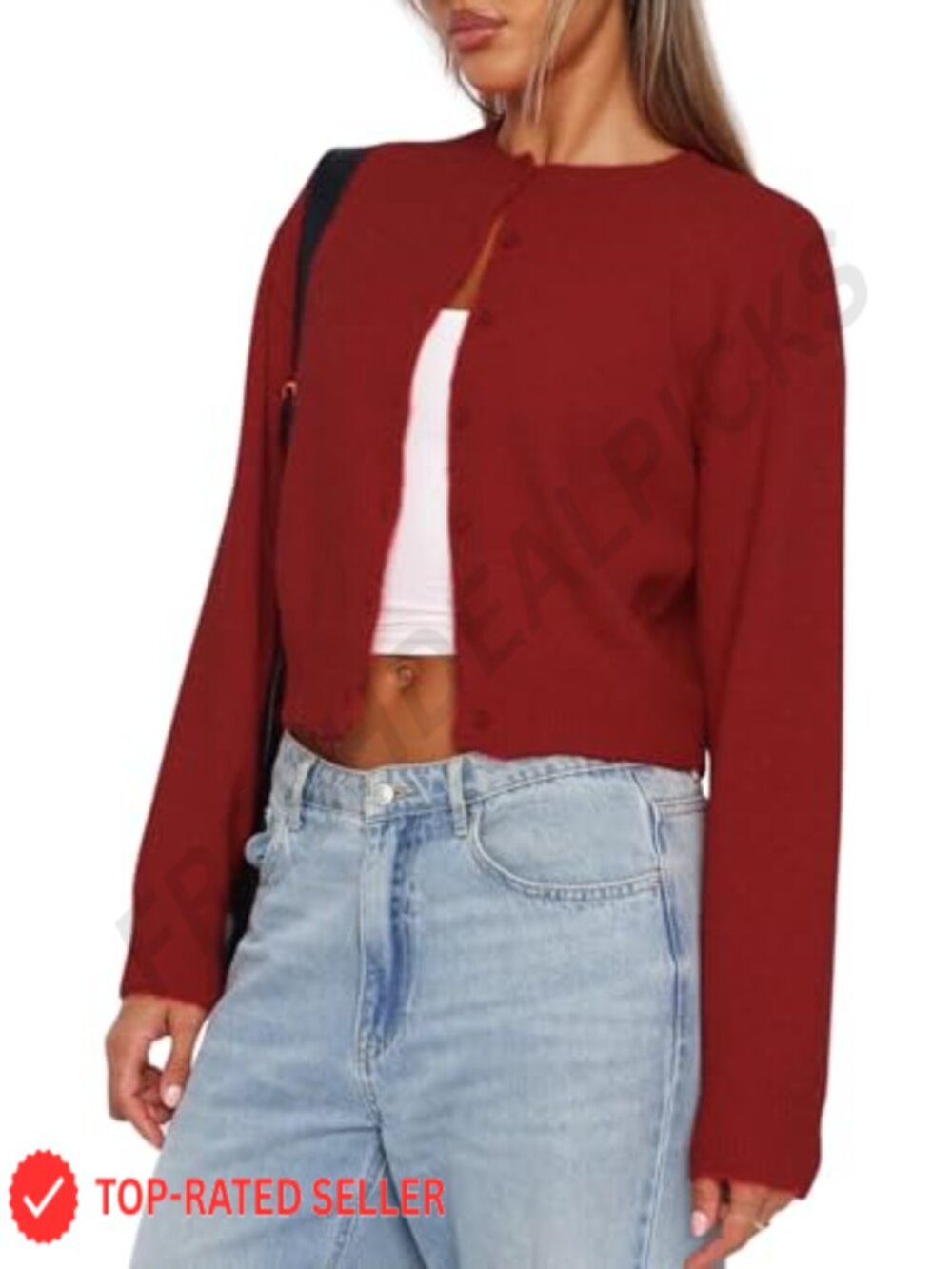 Womens Cropped Button Down Cardigan Sweater Long Sleeve Knit